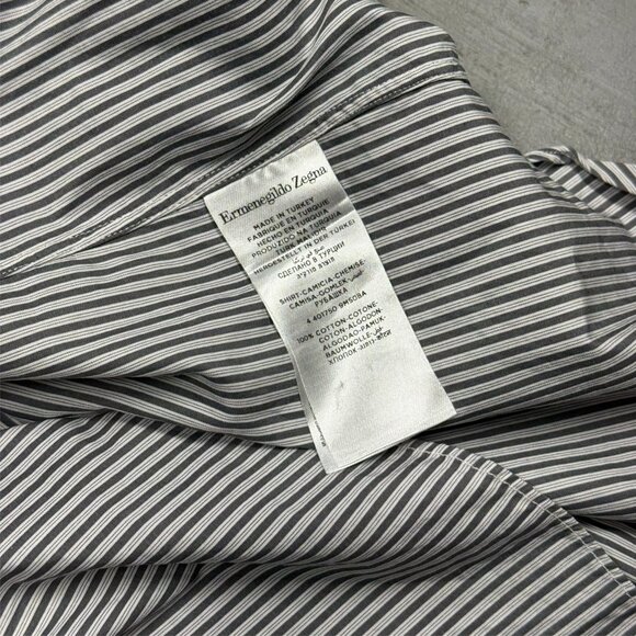 Ermenegildo Zegna Dress Shirt Striped Long Sleeve Cotton White 41 16 Large - Picture 7 of 8